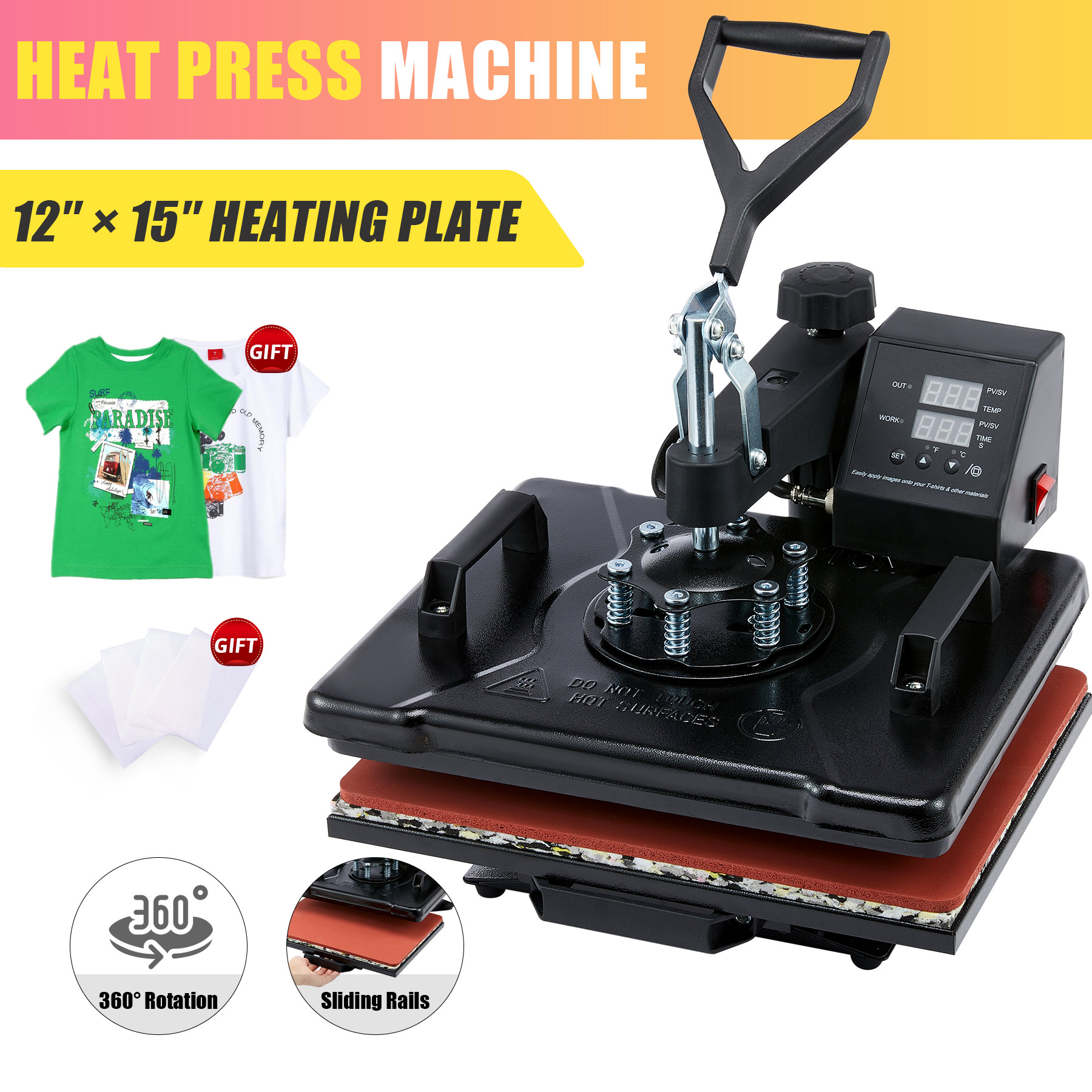 12x15 1250W Heat Press Machine Professional T Shirt Press for Shirts Pads  More